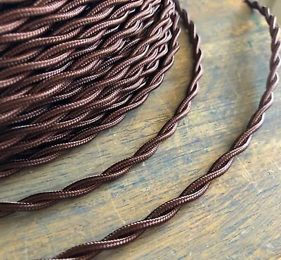 Brown Twisted Rayon Covered Wire Vintage Style Cloth Lamp Cord Antique Lights • $1.39