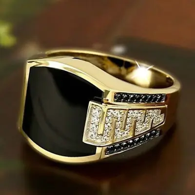 18k Gold Ep Black And Round Cz Cut Mens Dress Ring Size 7-14 You Choose • $25.99