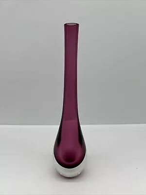 Pilgrim Glass 11” Cranberry Clear Teardrop Art Glass Bud Vase Sommerso • $35