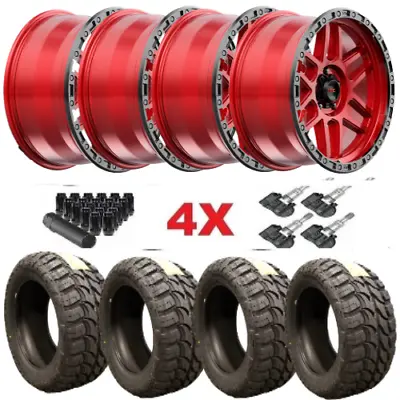 17 Kmc Km544 Candy Red Black Lip Wheels Tires 33125017 Fits Ford F-150 F150 • $2298