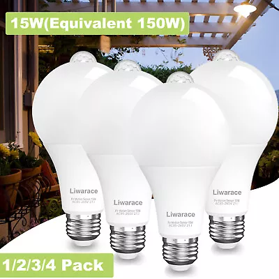 1-4Pack LED PIR Auto Motion Sensor Light Bulbs E26/E27 15W Eq.150W Energy Saving • $33.99