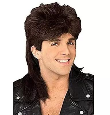 Mullet Wigs For Men Brown Replacement Wigs 70s 80s Curly Retro Disco Rocker P... • $24.97