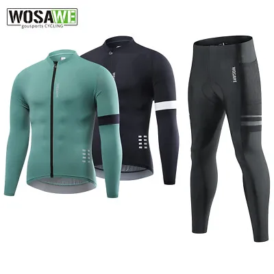 WOSAWE Men Cycling Set Long Sleeve Breathable Stretchy Jersey 3D Padding Tights • $50.33