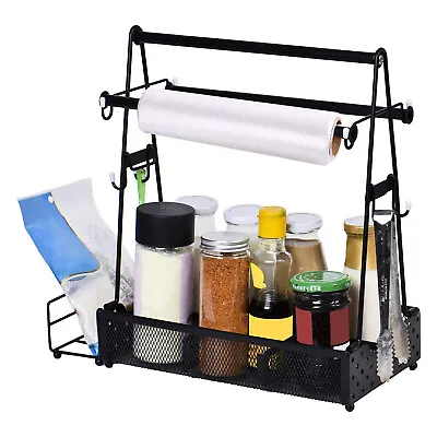 Utensil Caddy Metal Grill Caddy With Paper Towel Holder Picnic Condiment Rack • $25.58