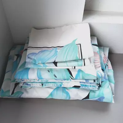 Pierre Cardin Sheet Set Of 4 FULL Lily Elegant Vintage Percale Blues Black Y2K • $49.99