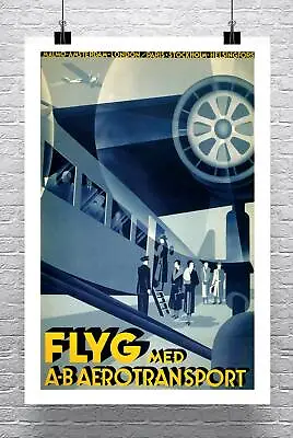 Fly G Vintage Art Deco Air Travel Poster Fine Art Canvas Giclee Print 24x36 In. • $57.72