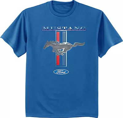 Men's T-shirt Ford Mustang Pony Tri Bar Ford Racing Mopar Tee Shirt For Men Blue • $18.95