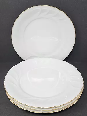 Set Of 4 Mikasa Wedding Band Dinner Plates White China Gold Trim 10-5/8  • $59.99