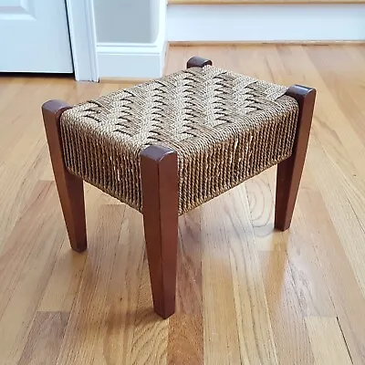 Vintage MCM Danish Corded/Weaved Foot Stool Teak Legs Classic Style/Lovely Color • $145