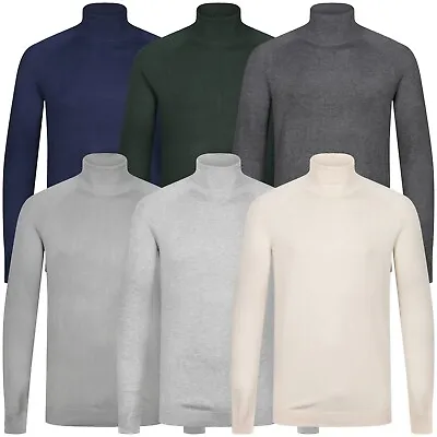 New Mens Roll Neck Jumper Knit Pullover Lightweight Turtle High Polo Sweater Top • £9.99