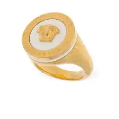 NIB VERSACE Gold White Medusa Ring Large • $250