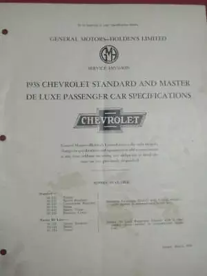 1937 Chevrolet Std & Master Specifications  -    GMH   Aussie • $12