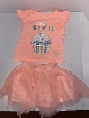 $5.20 • Buy Birthday Girl Toddler 12M Outfit Tutu Wonder Nation Peach Top Bottom