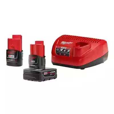 NIB Milwaukee M12 Li-Ion Starter Kit: 2.0Ah & 4.0Ah Batteries/Charger 48-59-2424 • $74.99