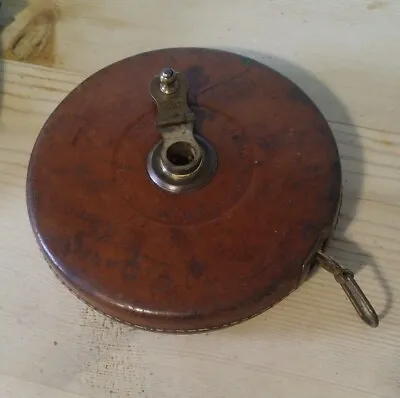 £10 • Buy Vintage John Rabone & Sons No 400 - 100ft Cloth Tape Measure - Leather And Brass