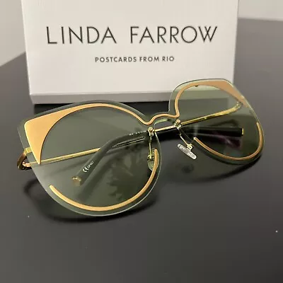 NEW Linda Farrow Matthew Williamson 184 Cat Eye Green Gold Designer Sunglasses • £80