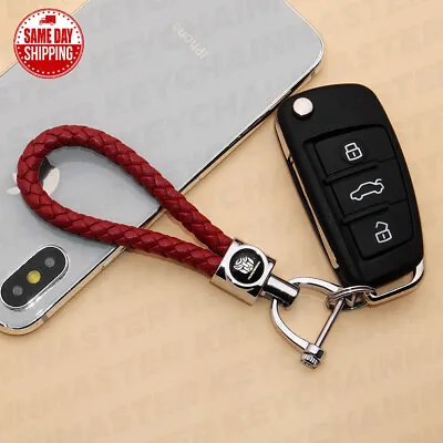 Red Weave Calf Leather Transformers Logo Car Key Chain Ring Gift Decoration • $12.99