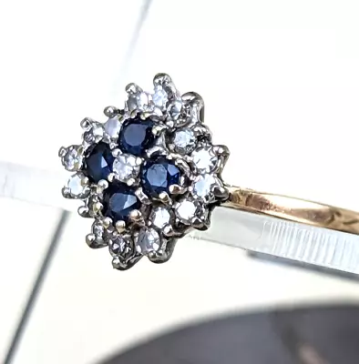 A Cluster Of Sapphires & Diamonds Set In A  14ct Gold Ring • $367.14