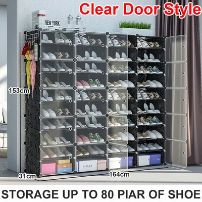 $53.99 • Buy Black Cube Shoe Cabinet Rack Storage Stackable Organiser Stand Boots Shelf UK