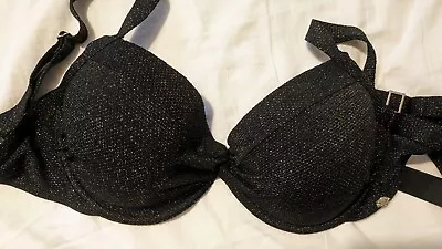 Next Bikini Top 34E Top Padded Black Gold Glitzy Metallic Full Cup • £6