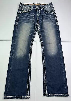 Rock Revival Stan Straight Jeans Stretch Thick Stitch Dark Wash $220 31x30 NWOT! • $120