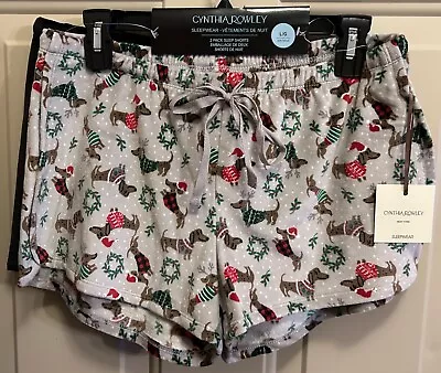 Cynthia Rowley Dachshund Dog Pajama Sleep Shorts 2 Pack Gray Black Large L New • $32.99