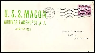 USS Macon ZRS-5 Comem Flight Cover Lakehurst Hard Date Jul 22 1933 Stone Cach • $14.95