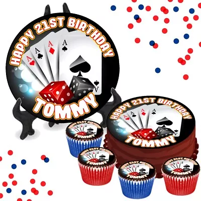 Playing Cards & Dice PERSONALISED Edible Cake Cupcake Toppers Casino Birthday • £4.09