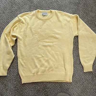 Vintage Lord Jeff Sweater Mens L Knit Horse Jockey Yellow Long Sleeve Made USA • $19.99
