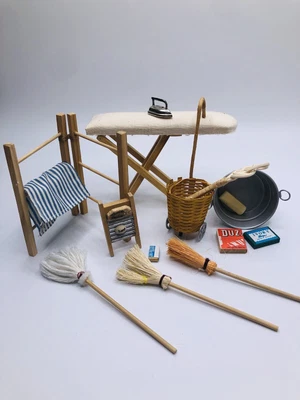 £20 • Buy Vintage Laundry Dolls House Furniture Iron Soaps Brooms Ironing Board Airer