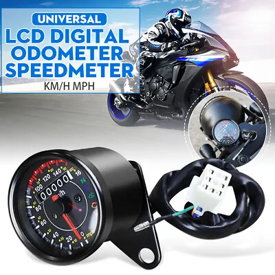 12V LCD Universal Motorcycle Speedometer Odometer KMH MPH Indicator Signal Gauge • $36.69