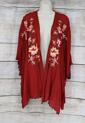 Umgee Womens Embroidered Floral Duster Short Sleeve Plus Size XL/1XL Rust Red • $22.49