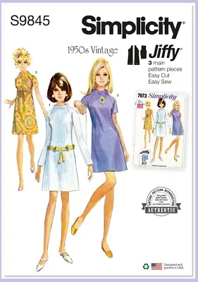 Vintage 1960's Reissue Jiffy A-line Dress Simplicity Pattern S9845 Sz 8-16/18-26 • $9.99