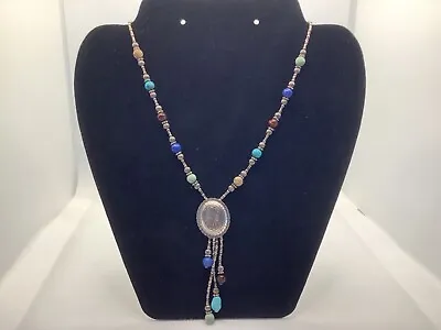 QT  Southwestern Beaded Sterling Silver Multi Stone Bead Necklace • $59