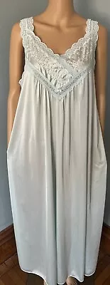 Vintage Vanity Fair Blue Sheer Nylon Nightgown Lacey 100 % Full Sweep Lacy L • $15