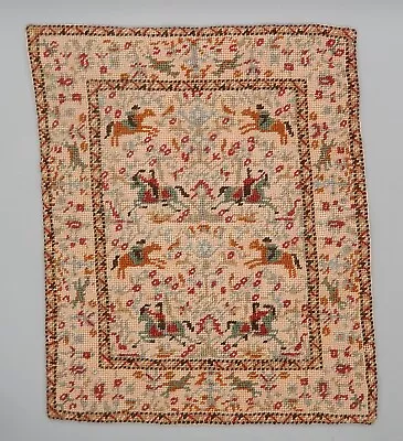 Vtg Wool Horsemen Persian  Rug Needlepoint Artisan Dollhouse Miniature 1:12 • $71