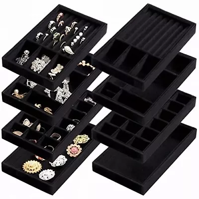8 Pack 4 Styles Velvet Jewelry Tray 8  X 5  Jewelry Organizer Tray Stackable... • $30.90