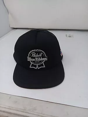 VTG Pabst Blue Ribbon PBR Black Mesh Snapback Trucker Hat American Flag Beer Dad • $16.25