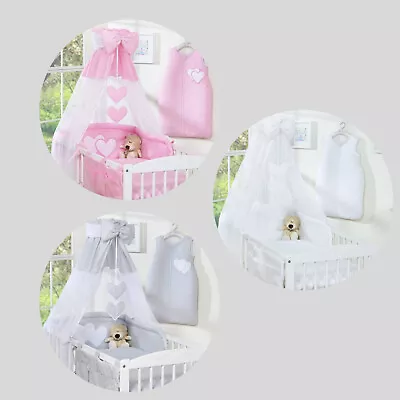 Small Pink Grey White Decorative Baby Canopy Drape Mosquito Net Bow Hearts ONLY • £21.99