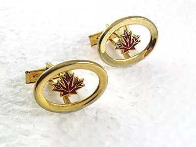 Vintage Goldtone Red Maple Leaf Cufflinks 8917 • $16.99