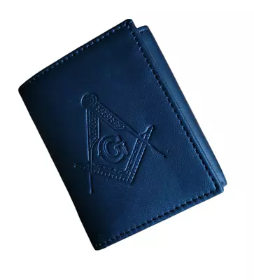 Masonic Genuine Tri Fold Leather Wallet Mason Freemason Compass RFID Wallet • $18.53
