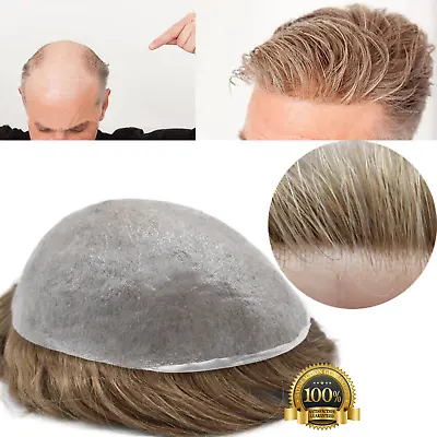 Mens Toupee Invisible Real Human Hairpiece Full Poly Thin Skin PU Wigs 8x10 • $139