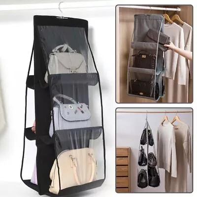 Hanging Handbag Organiser 6 Pockets Shelf Bag Storage Holder Wardrobe Closet UK • £4.49