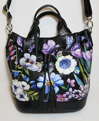 Brighton Noir Jardin Collection Tulip Drawstring Bucket Crossbody Bag *read $375 • £63.54