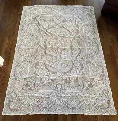 Vintage Ivory Lacy Tablecloth ~60”x84” Crafts Cutter Boho • $19.99
