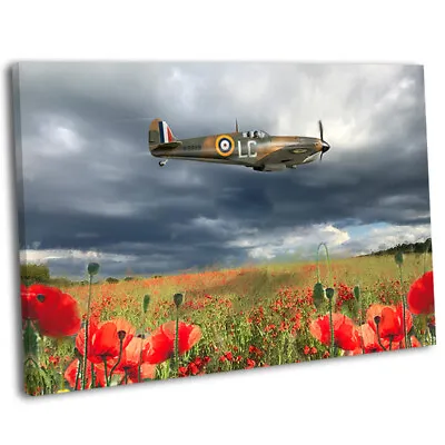 £29.99 • Buy WW2 Spitfire Flying Over Poppy Field Picture Framed Canvas Art Print 