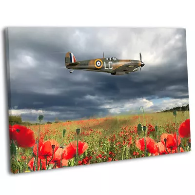 £29.99 • Buy WW2 Spitfire Flying Over Poppy Field Picture Framed Canvas Art Print 