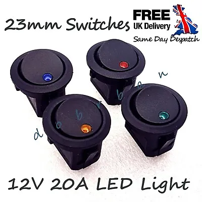 23mm 12V 20A Round Rocker Switch LED Illuminated ON/OFF Car Dashboard Dash Van • £2.64