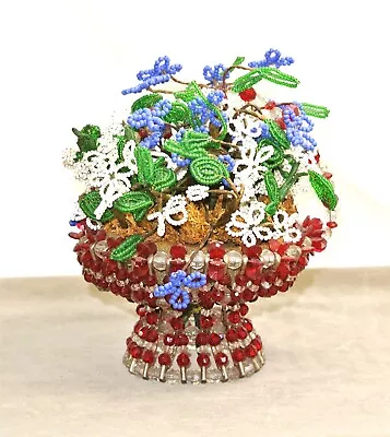 Vintage French BEADED FLOWERS Floral Arrangement Glass Seed Beads • $35.95