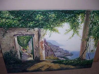 Amalfi Coast Italy Oil Painting 30x20 Canvas Lake Como Garda Italy Framing Avail • £99.49